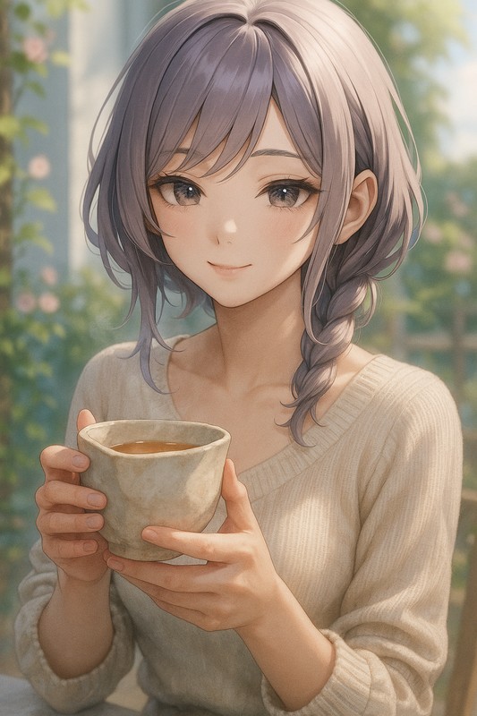 フリーカップを持つ美少女AIイラスト｜プロンプト紹介
