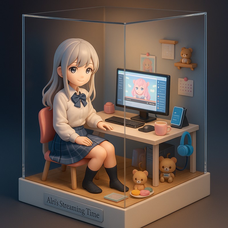 美少女の部屋|ミニチュア風のワークスペースアート|画像AI