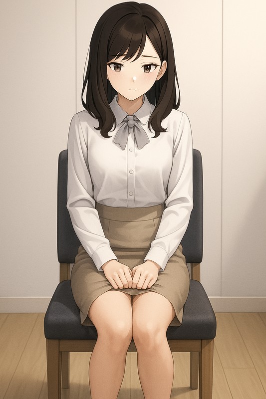 不安や緊張から、スカートの裾を握りしめている動作|AI画像
