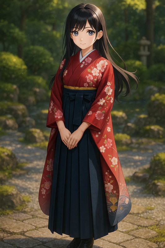 袴(女性用・卒業式風)のイラスト|AI用プロンプト