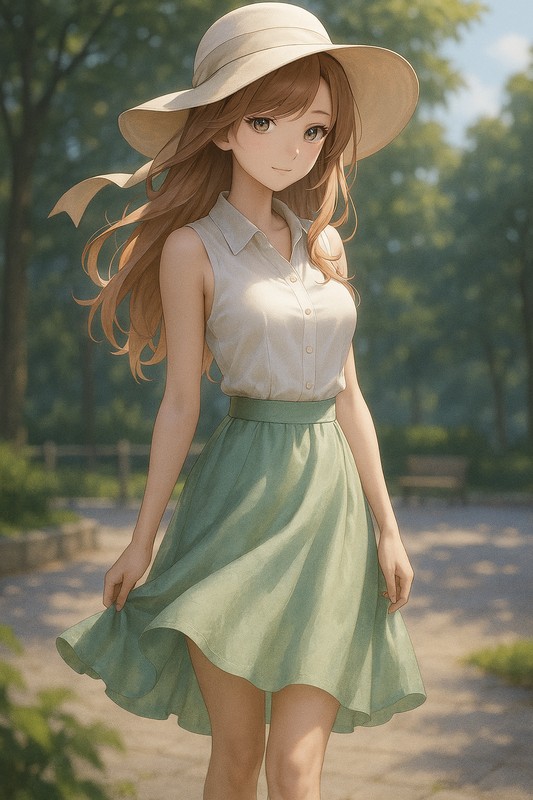 サンハット（つば広帽）のプロンプト紹介｜美少女AIイラスト