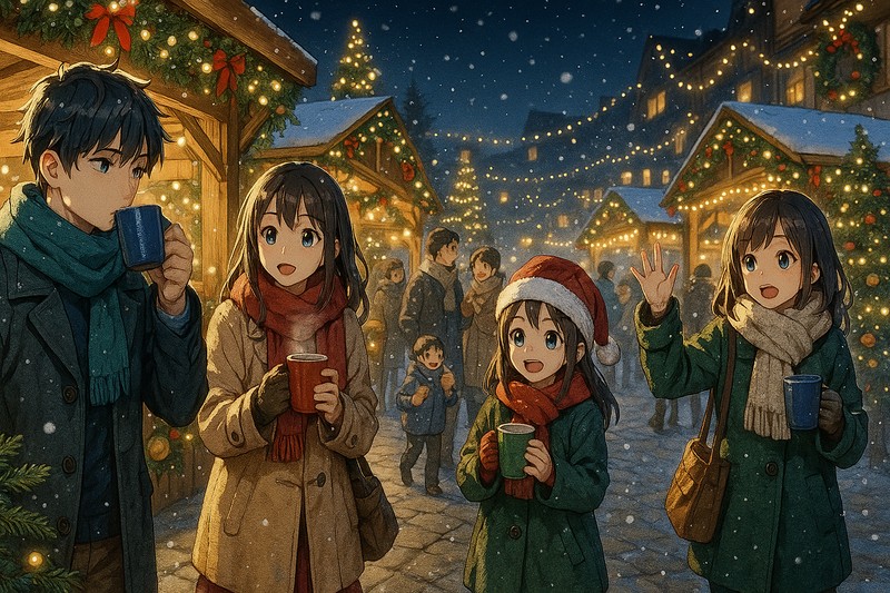クリスマスマーケットの風景のプロンプト|AI作例