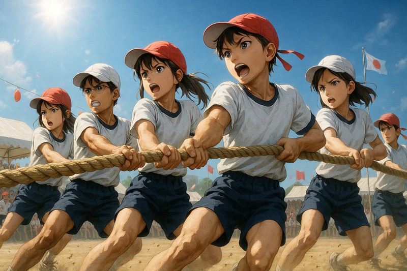 体育祭の、綱引き・応援席のプロンプト|AI作例