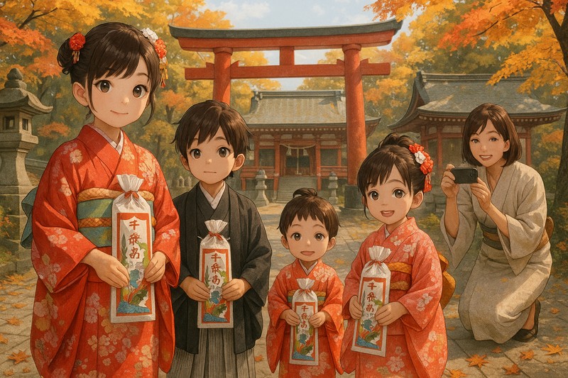 七五三、神社・千歳飴・記念写真のプロンプト|AI作例
