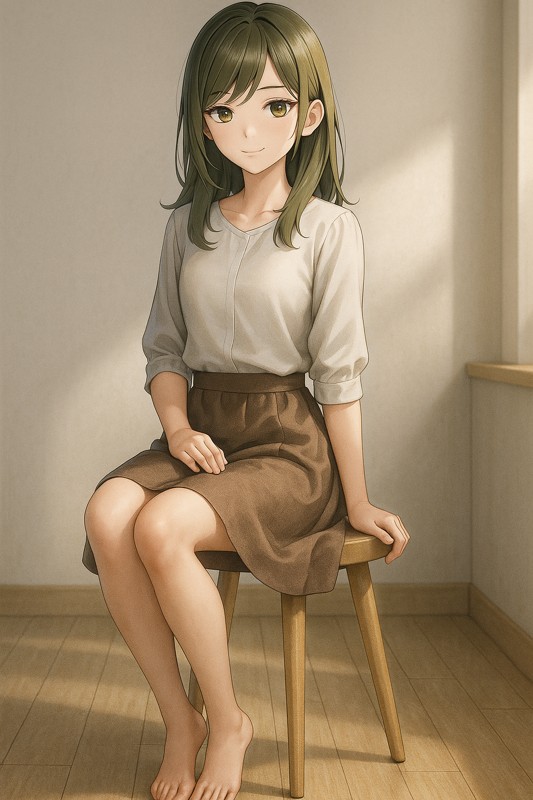 スツールに座る美少女|AIプロンプト紹介