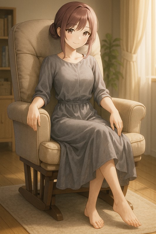 授乳チェア(ナーシングチェア)に座る美少女|AIプロンプト紹介