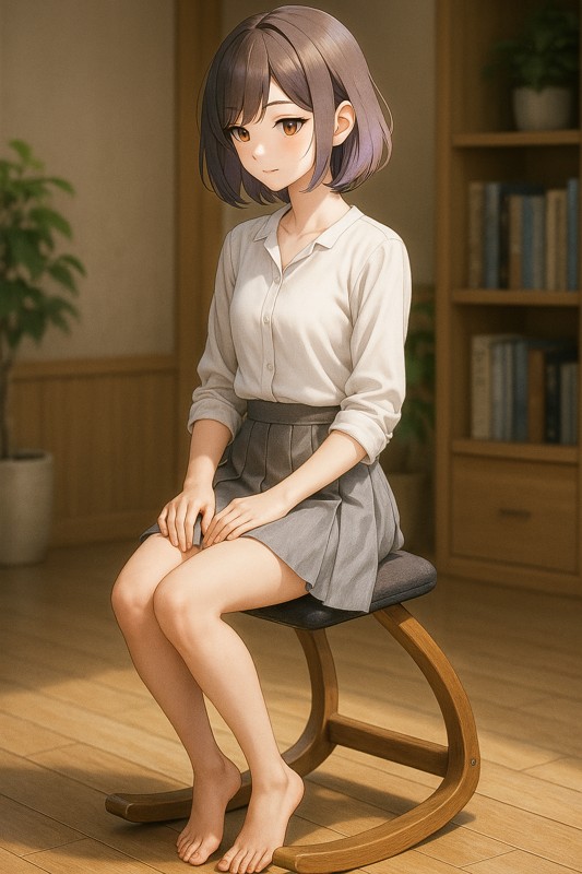 バランスチェアに座る美少女|AIプロンプト紹介