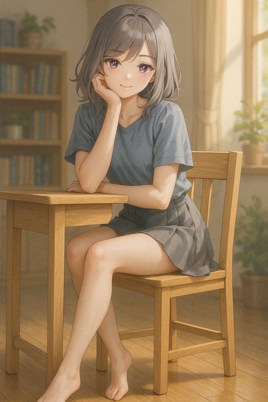 学習用椅子に座る美少女|AIプロンプト紹介