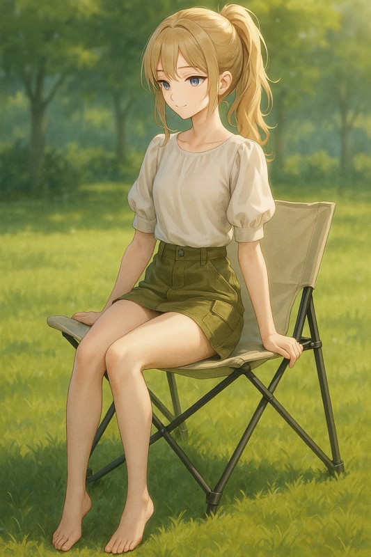 パイプ椅子に座る美少女|AIプロンプト紹介