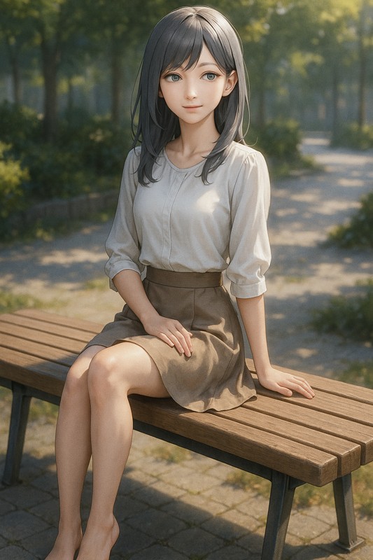 ベンチに座る美少女|AIプロンプト紹介