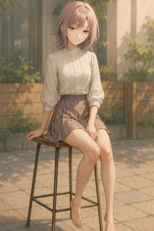 ハイチェアに座る美少女|AIプロンプト紹介