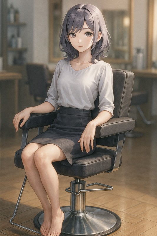 美容院チェアに座る美少女|AIプロンプト紹介