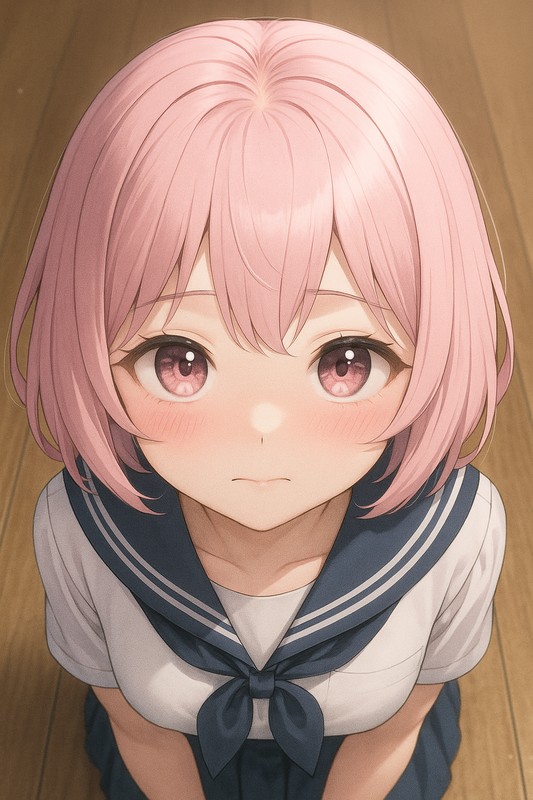 美少女の頭頂部のAIイラスト、バストアップ構図の例