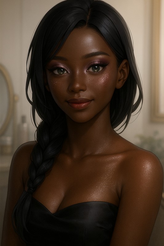 dark brown skin, smooth skin, matte skin|AIイラスト肌の表現の作例