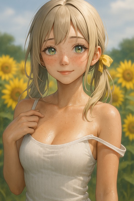 light skin, freckled skin, oiled skin, tan line skin|AIイラスト肌の表現の作例
