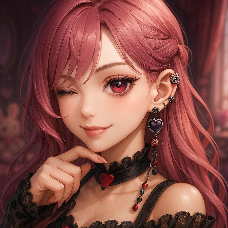 ピアスを付けたロック風美女のイラスト|AI画像作例