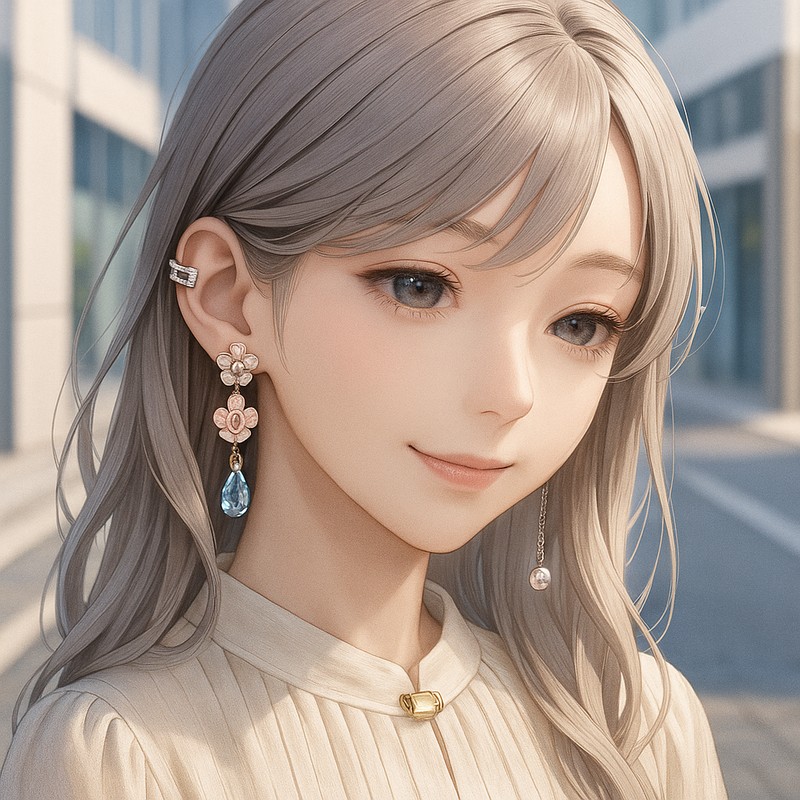 ピアスを付けたお嬢様風美女のイラスト|AI画像作例