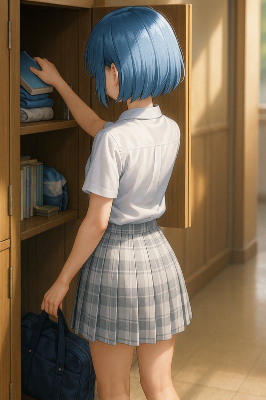 ロッカーを開ける美少女の後ろ姿-1|AIプロンプト解説