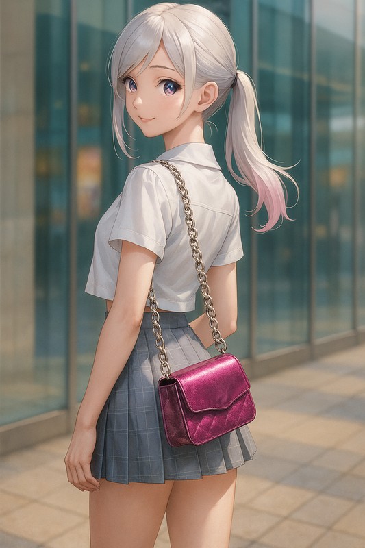 チェーンショルダーバッグの美少女のプロンプト紹介|AIイラスト