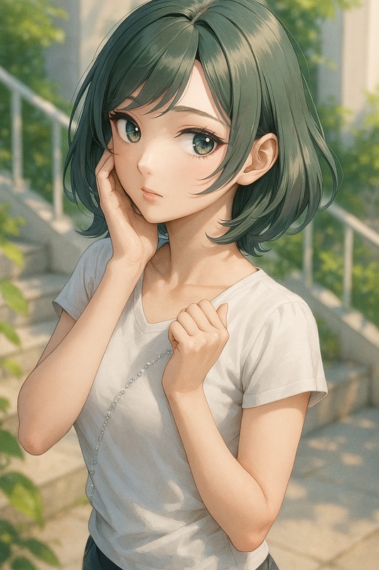 顔の向きと逆方向に視線を送る美少女のAIイラストの作例-1