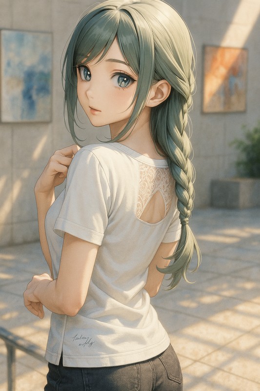 振り返ってこちらを見る美少女のAIイラスト作例-1