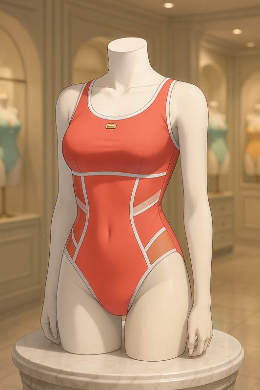 メッシュパネルスイムスーツ|AI用水着プロンプト
