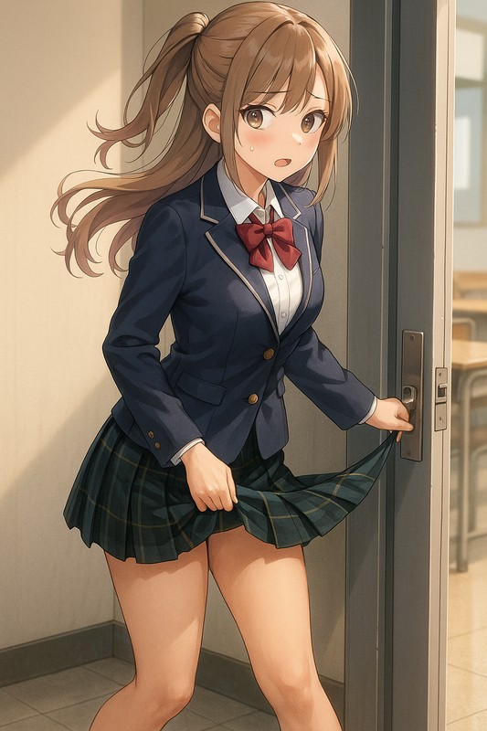 スカートの裾がドアに挟まっている状態|AI画像