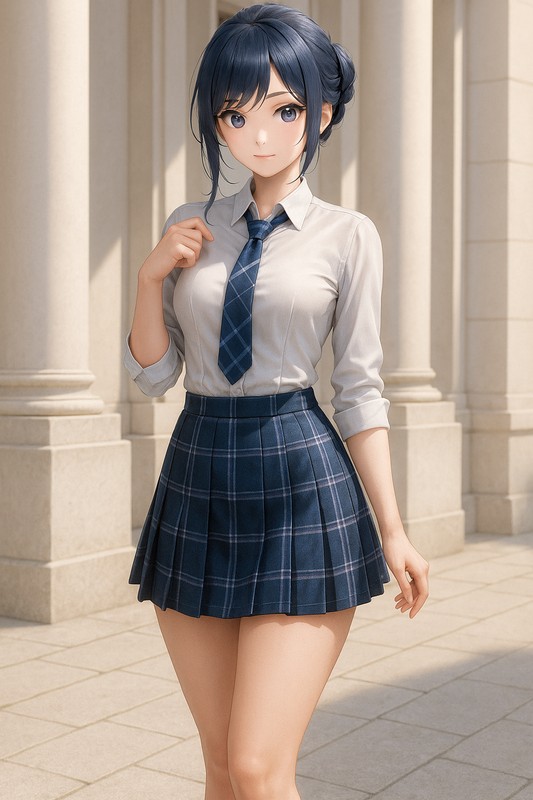 デニム風インディゴ｜プレイド柄のスカート