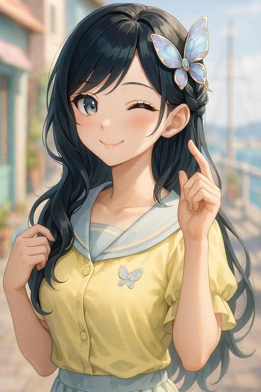 蝶型ヘアアクセサリーのAIイラスト|プロンプト例