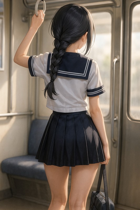 電車内で立つ美少女の後ろ姿-2|AIプロンプト解説