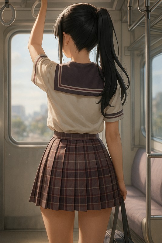 電車内で立つ美少女の後ろ姿-3|AIプロンプト解説