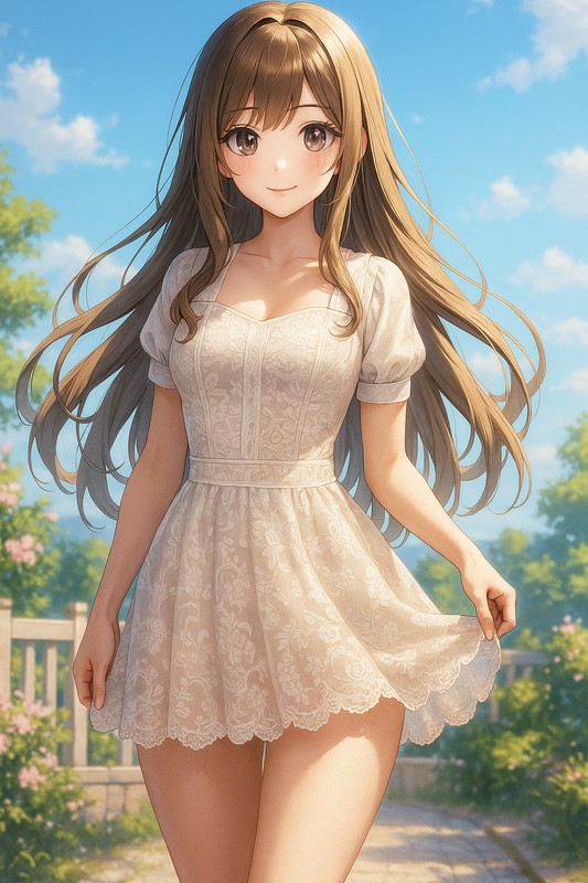 シルクレースジャンパースカートの美少女イラスト|AI画像