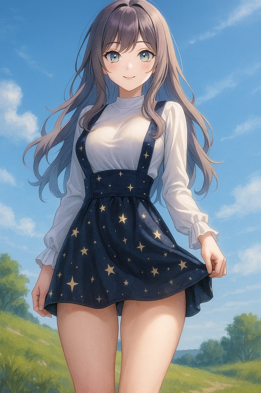 星柄ジャンパースカートの美少女イラスト|AI画像