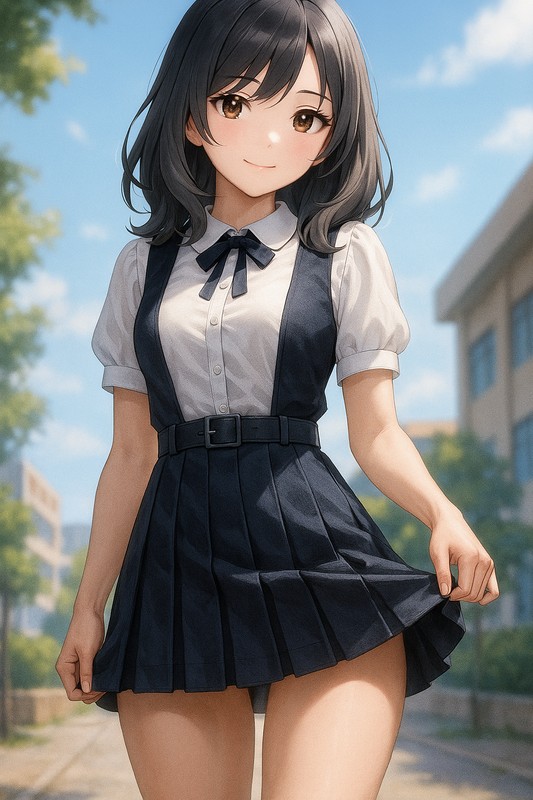 プリーツジャンパースカートの美少女イラスト|AI画像