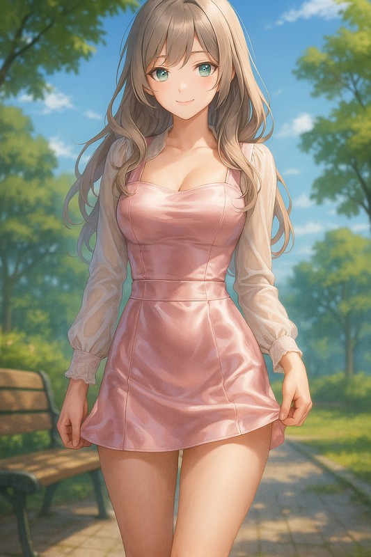 サテンジャンパースカートの美少女イラスト|AI画像