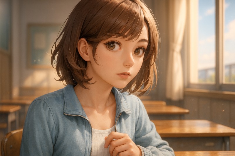 顔は右向き、視線だけ左で見つめるAIイラスト作例|視線と雰囲気の比較