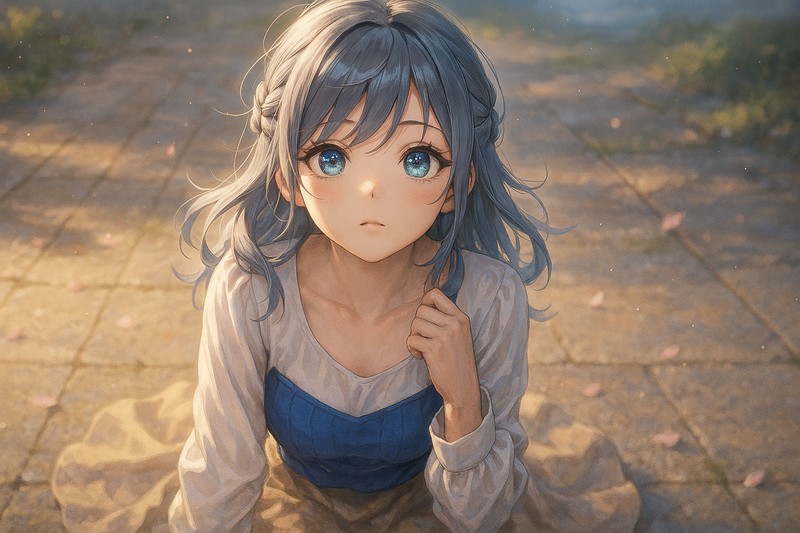 下から見上げる視線の美少女AIイラスト作例|視線と雰囲気の比較