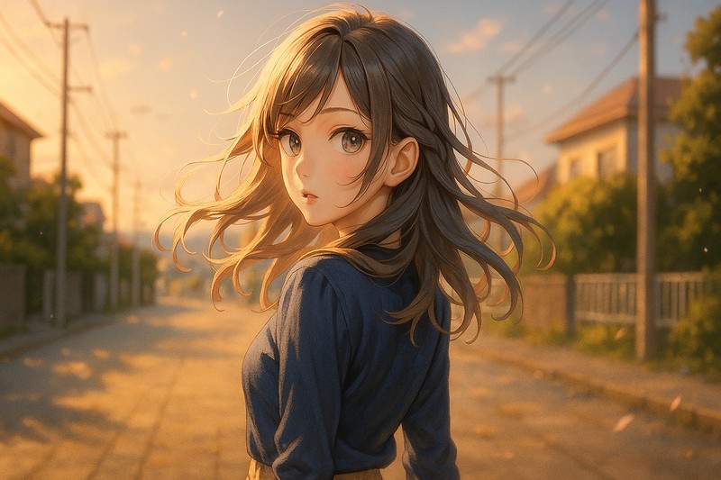 振り返りで視線を送るAIイラスト作例|視線と雰囲気の比較