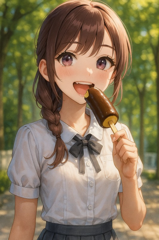 チョコバナナバーを食べる美少女|AIプロンプト紹介