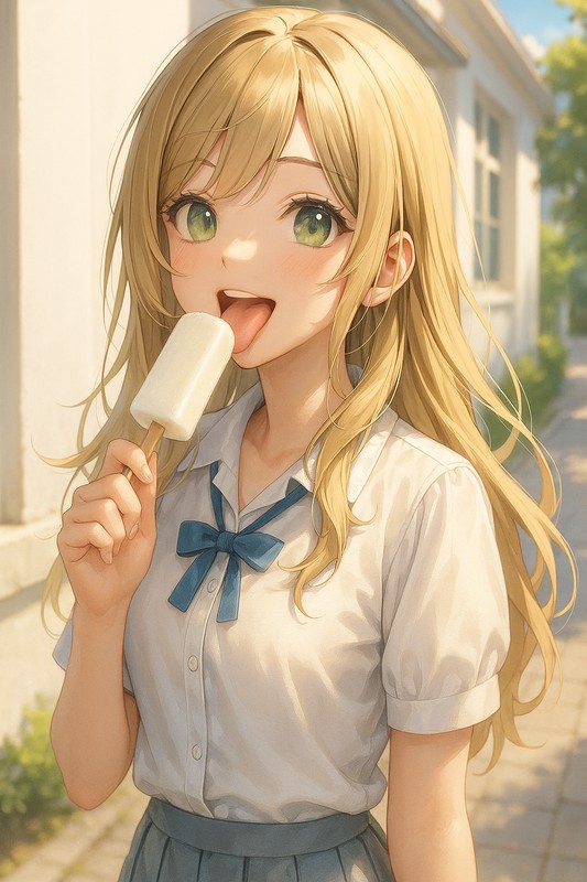 ミルクバーを食べる美少女|AIプロンプト紹介