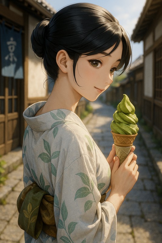 抹茶ソフトを食べる美少女|AIプロンプト紹介