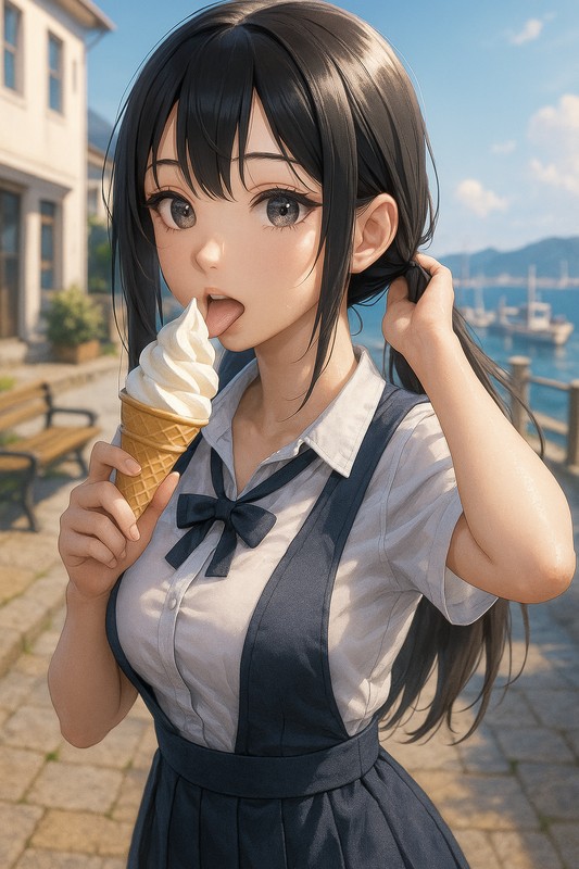 バニラソフトアイスを舐める美少女|AIプロンプト紹介
