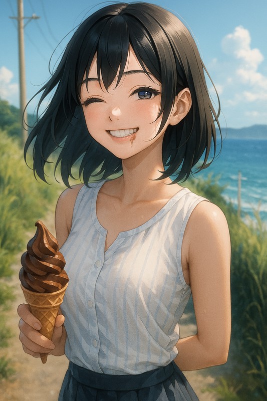 チョコソフトを食べる美少女|AIプロンプト紹介