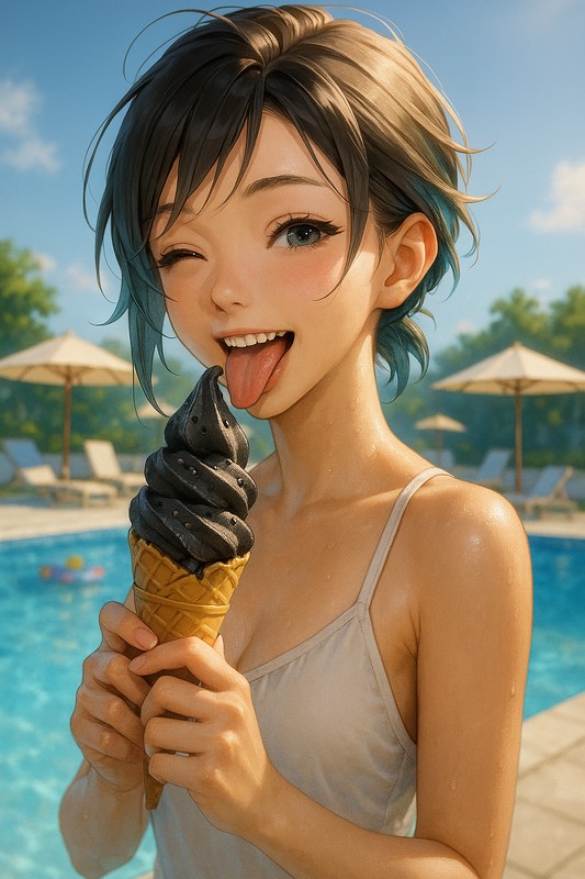ブラックソフトを食べる美少女|AIプロンプト紹介