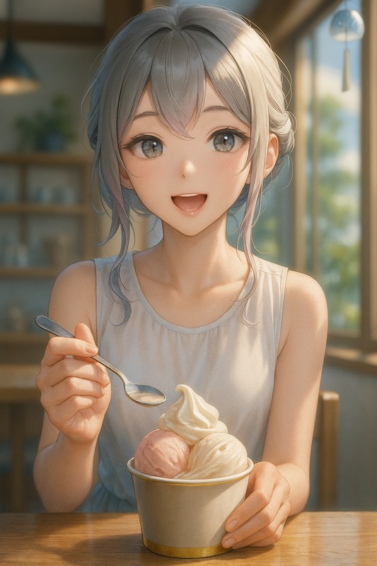 高級ジェラートを食べる美少女|AIプロンプト紹介