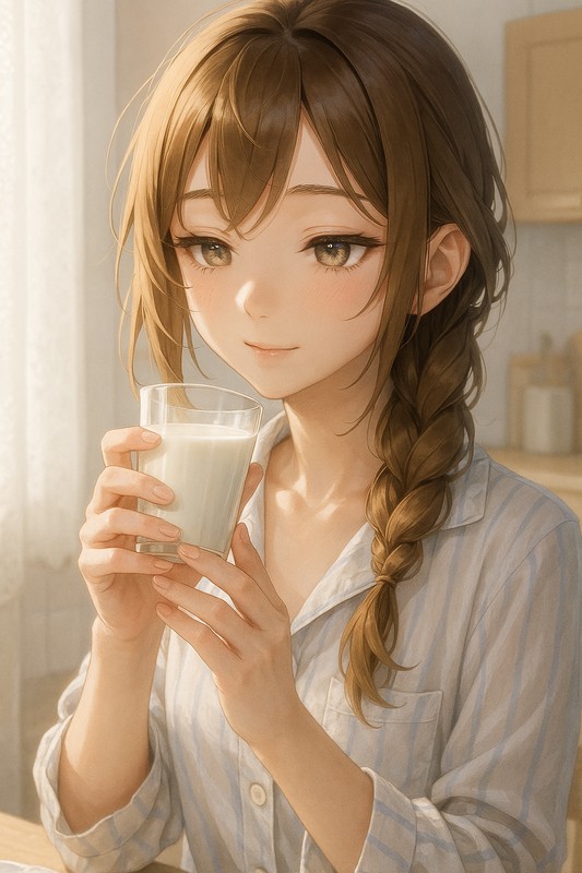 ミルクグラスを持つ美少女AIイラスト｜プロンプト紹介