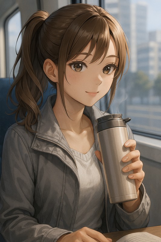 保温性のあるマグボトルを持つ美少女AIイラスト｜プロンプト紹介