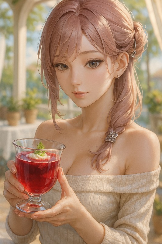 ボルシチグラスを持つ美少女AIイラスト｜プロンプト紹介