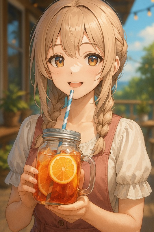 メイソンジャーを持つ美少女AIイラスト｜プロンプト紹介