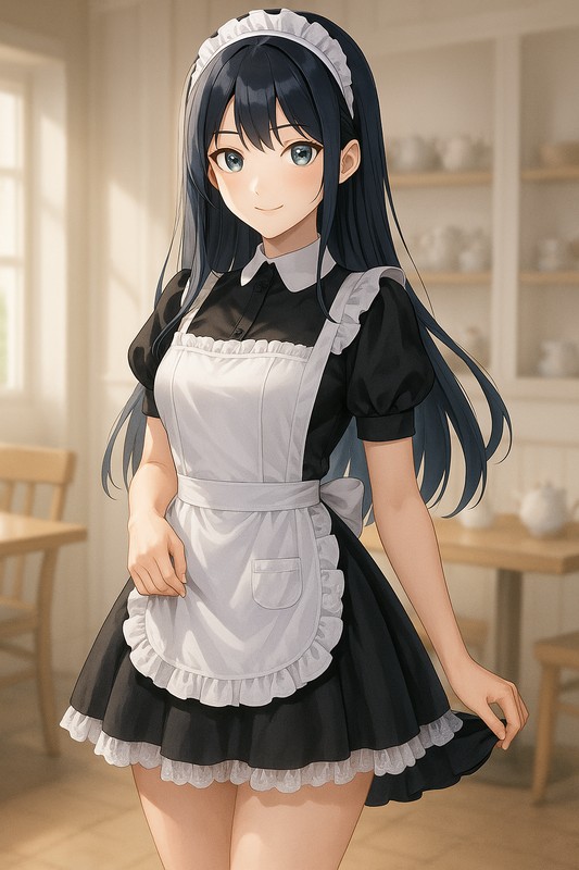 ミニ丈メイド服|AI画像プロンプト紹介